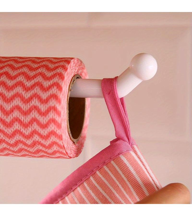 White 2pcs No Drill Wall Mount Paper Towel Holder Kitchen Bathroom Storage Rack - Image 1