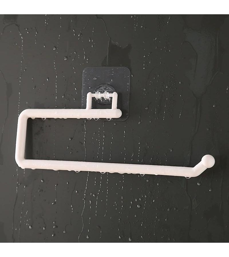 White 2pcs No Drill Wall Mount Paper Towel Holder Kitchen Bathroom Storage Rack - Image 5