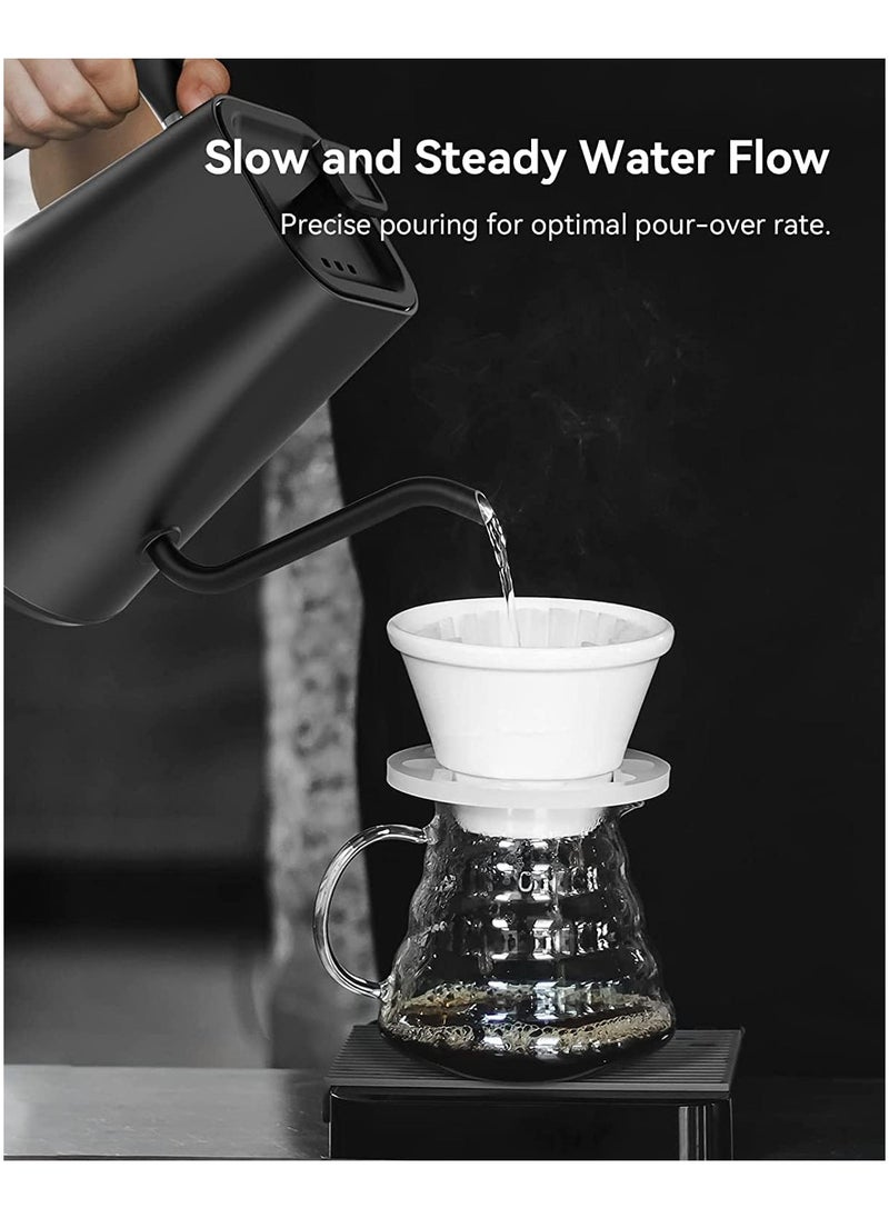 1000 mL Electric Gooseneck Kettle, Pour Over Kettle for Coffee and Tea, 1200W Rapid Heating,Temperature Control with Digital Display , 304 Stainless Steel, Keep Warm Function, Matte Black