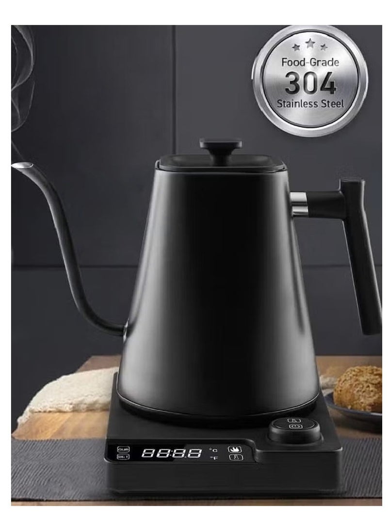 1000 mL Electric Gooseneck Kettle, Pour Over Kettle for Coffee and Tea, 1200W Rapid Heating,Temperature Control with Digital Display , 304 Stainless Steel, Keep Warm Function, Matte Black