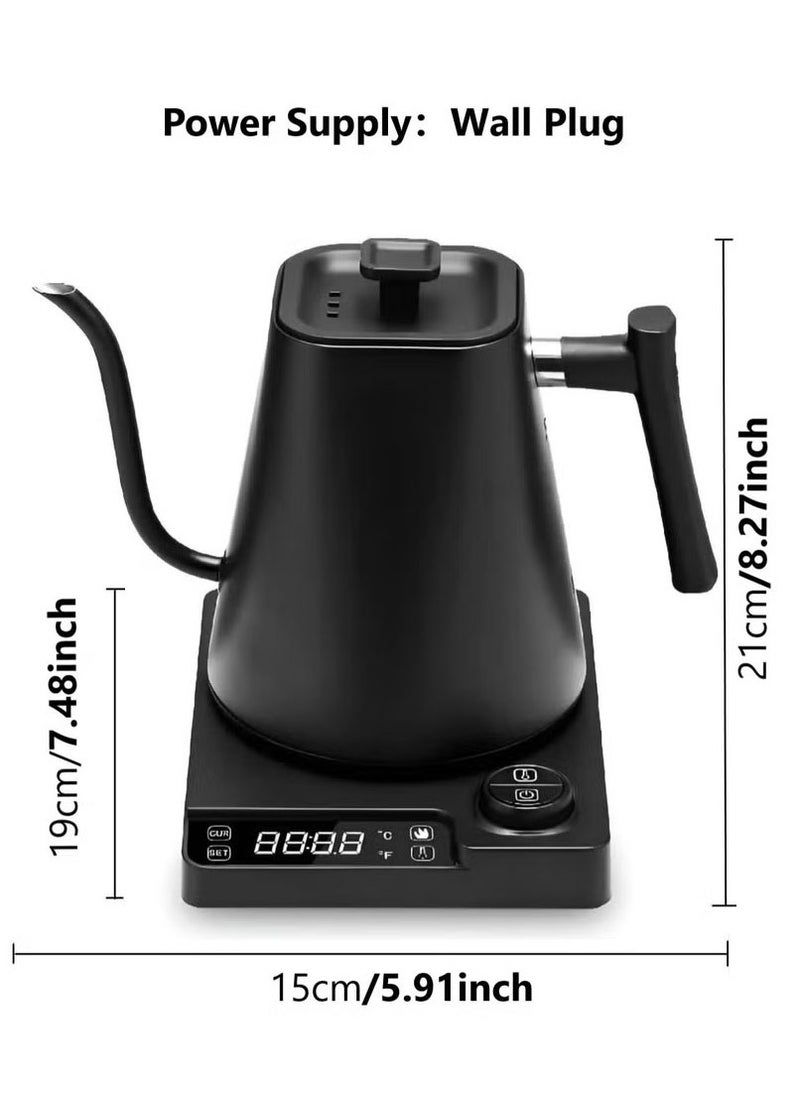 1000 mL Electric Gooseneck Kettle, Pour Over Kettle for Coffee and Tea, 1200W Rapid Heating,Temperature Control with Digital Display , 304 Stainless Steel, Keep Warm Function, Matte Black