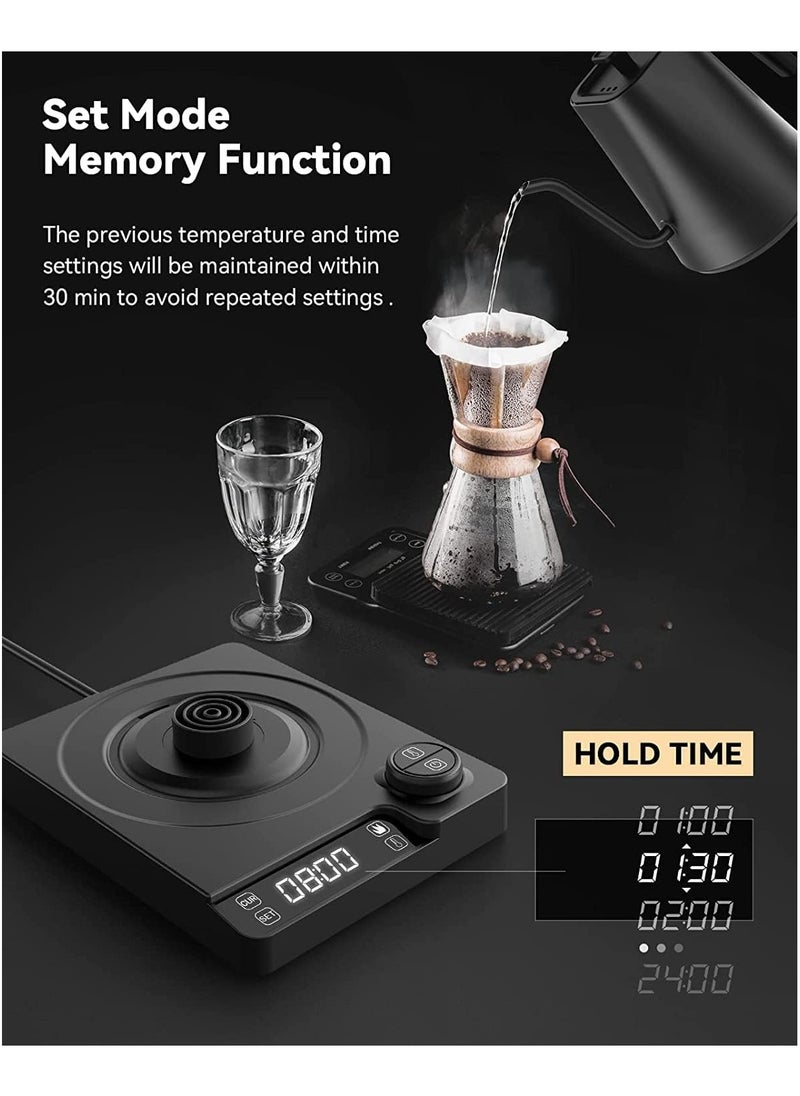 1000 mL Electric Gooseneck Kettle, Pour Over Kettle for Coffee and Tea, 1200W Rapid Heating,Temperature Control with Digital Display , 304 Stainless Steel, Keep Warm Function, Matte Black