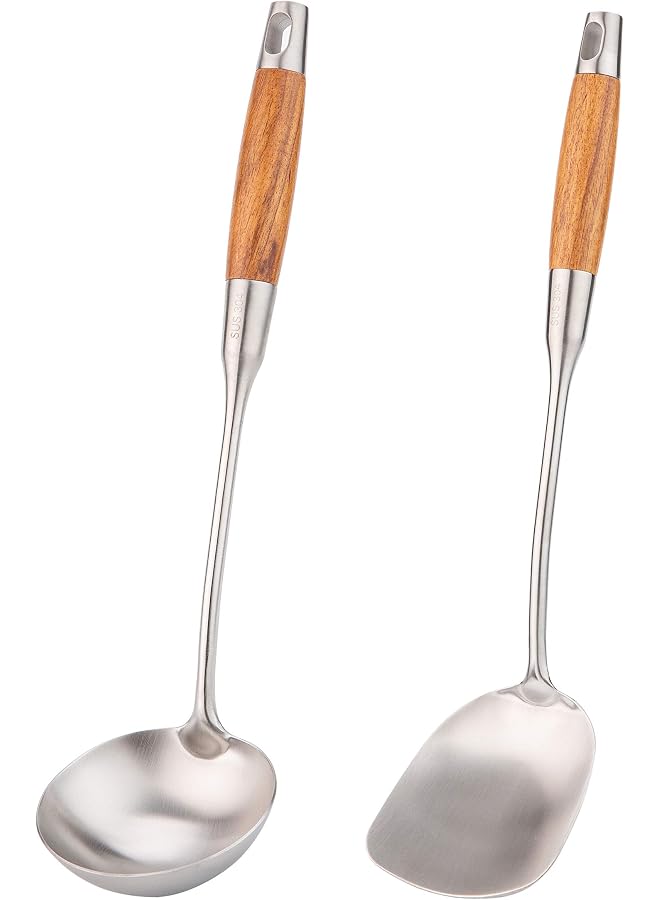 S-TOP Wok Spatula and Ladle,304 Stainless Steel Utensils.Suitable for home use, hotel, restaurant.13.7-15Inch - Image 1