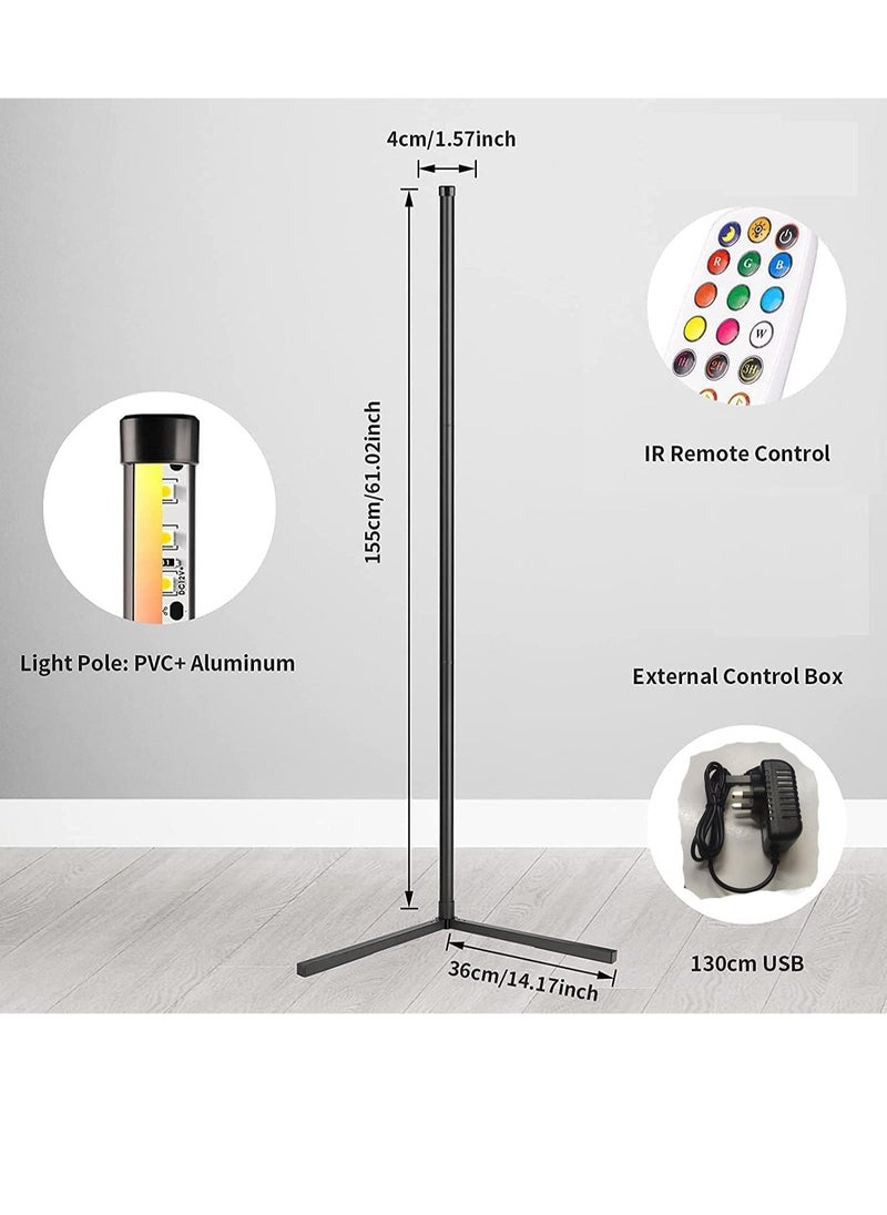 Corner Floor Lamp - Modern RGB Corner Lamp - 356 Mood Lighting Modes - Dimmable 20W LED Corner Lamp - 55" Tall Minimalist Floor Lamp - Metal Color Changing LED Corner Light