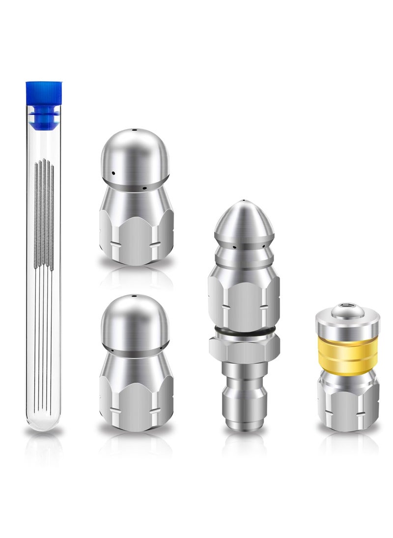 Excefore - Sewer Jetter Nozzle Kit, 6 Pcs Stainless Steel Pressure Washer Sewer Jetter Nozzle, 1/4 inch NPT for Pressure Washer, Drain sewer cleaning tool with Rotating Button Nose for Pipe System, 5000 PSI - Image 1