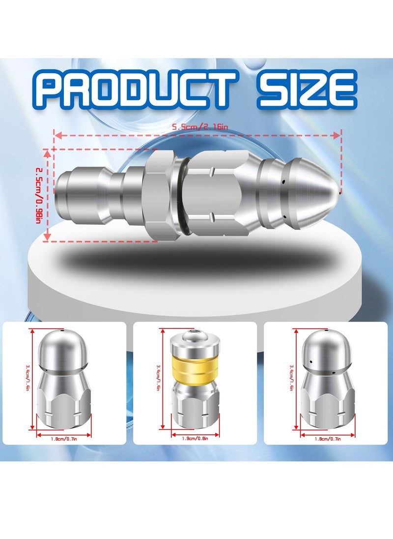 Excefore - Sewer Jetter Nozzle Kit, 6 Pcs Stainless Steel Pressure Washer Sewer Jetter Nozzle, 1/4 inch NPT for Pressure Washer, Drain sewer cleaning tool with Rotating Button Nose for Pipe System, 5000 PSI - Image 1