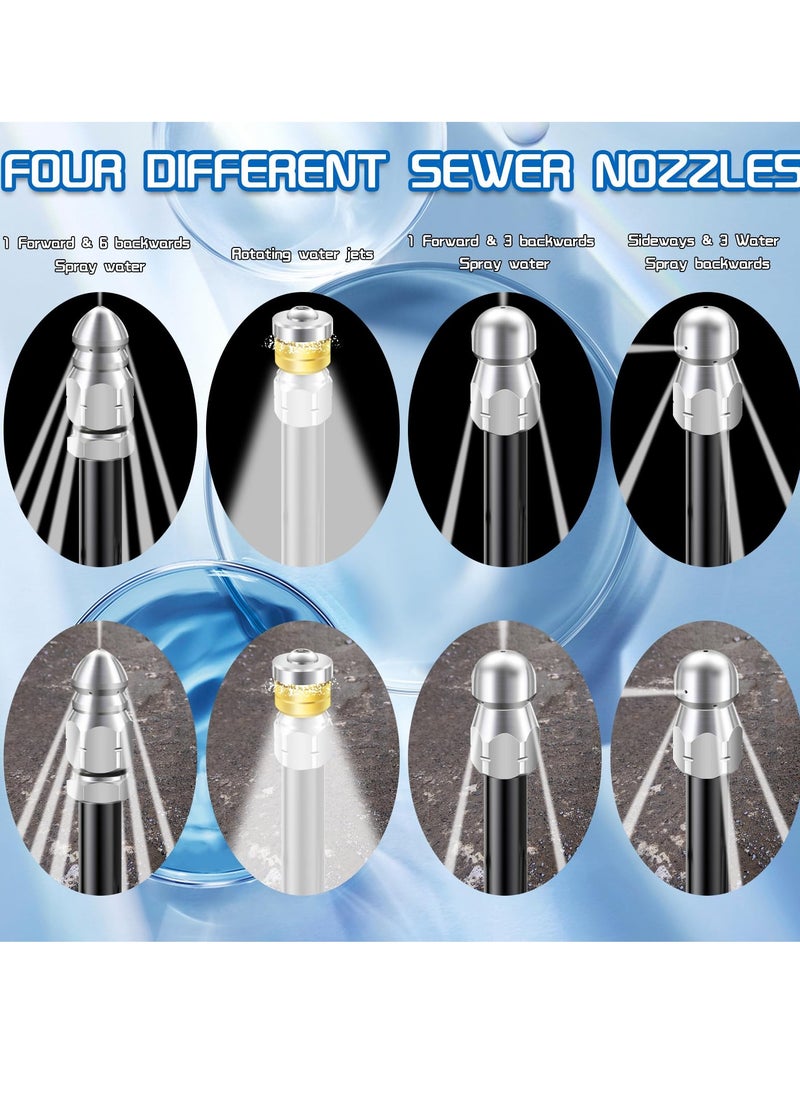 Excefore - Sewer Jetter Nozzle Kit, 6 Pcs Stainless Steel Pressure Washer Sewer Jetter Nozzle, 1/4 inch NPT for Pressure Washer, Drain sewer cleaning tool with Rotating Button Nose for Pipe System, 5000 PSI - Image 1