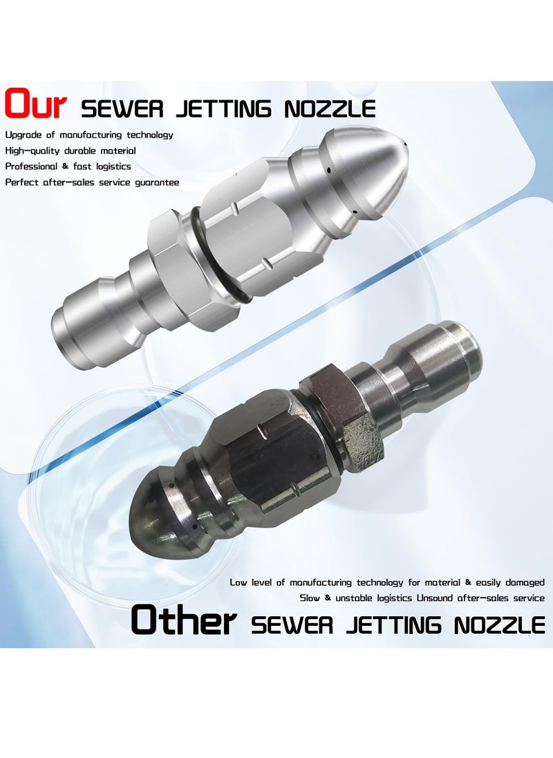 Excefore - Sewer Jetter Nozzle Kit, 6 Pcs Stainless Steel Pressure Washer Sewer Jetter Nozzle, 1/4 inch NPT for Pressure Washer, Drain sewer cleaning tool with Rotating Button Nose for Pipe System, 5000 PSI - Image 1