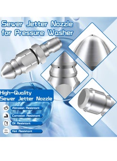 Sewer Jetter Nozzle Kit, 6 Pcs Stainless Steel Pressure Washer Sewer Jetter Nozzle, 1/4 inch NPT for Pressure Washer, Drain sewer cleaning tool with Rotating Button Nose for Pipe System, 5000 PSI - pzsku/Z3312B5A3625D4C0B8240Z/45/_/1711296141/f258d858-1bae-4b99-bb77-3301887940d0