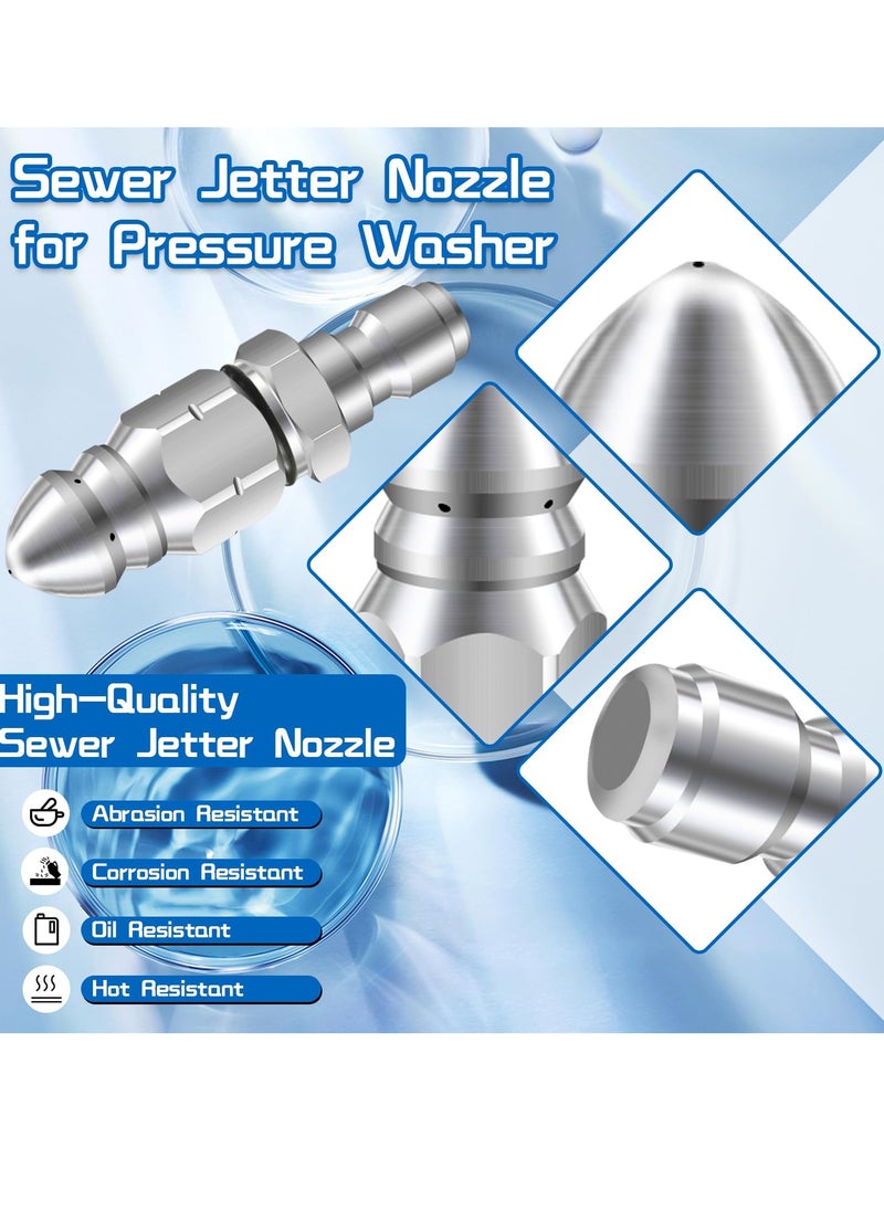 Excefore - Sewer Jetter Nozzle Kit, 6 Pcs Stainless Steel Pressure Washer Sewer Jetter Nozzle, 1/4 inch NPT for Pressure Washer, Drain sewer cleaning tool with Rotating Button Nose for Pipe System, 5000 PSI - Image 1