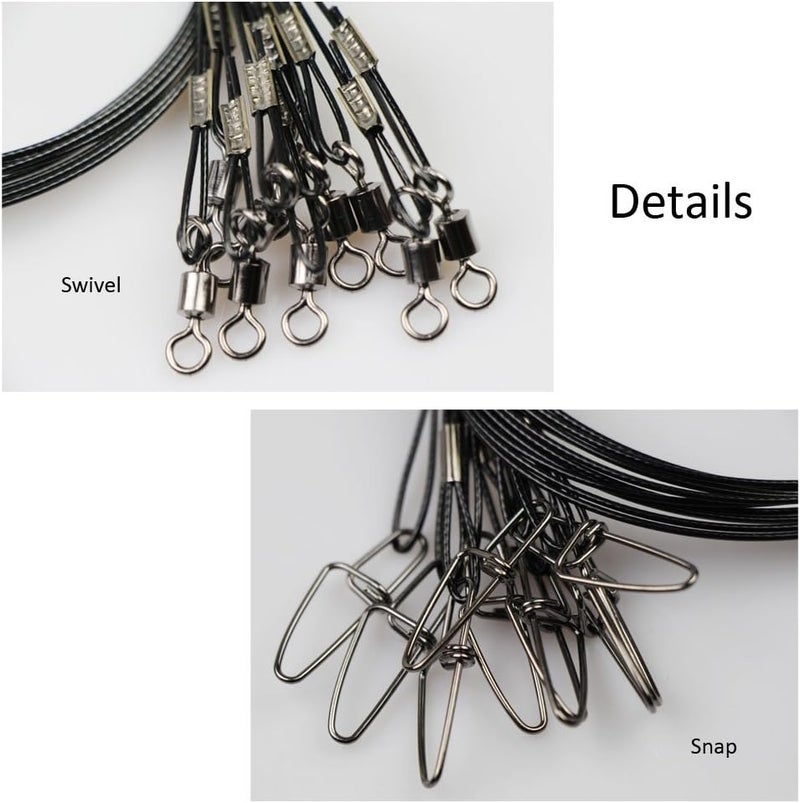 Laxygo 20pcs Fishing Wire Leaders Heavy Duty Fishing Stainless Steel Wire Leaders 150LB High Strength Fishing Leaders with Swivels and Snaps Black/Red/Green - Image 3