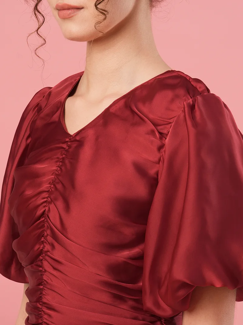 globus Women Flared Sleeve Puff Sleeves Smocking Top