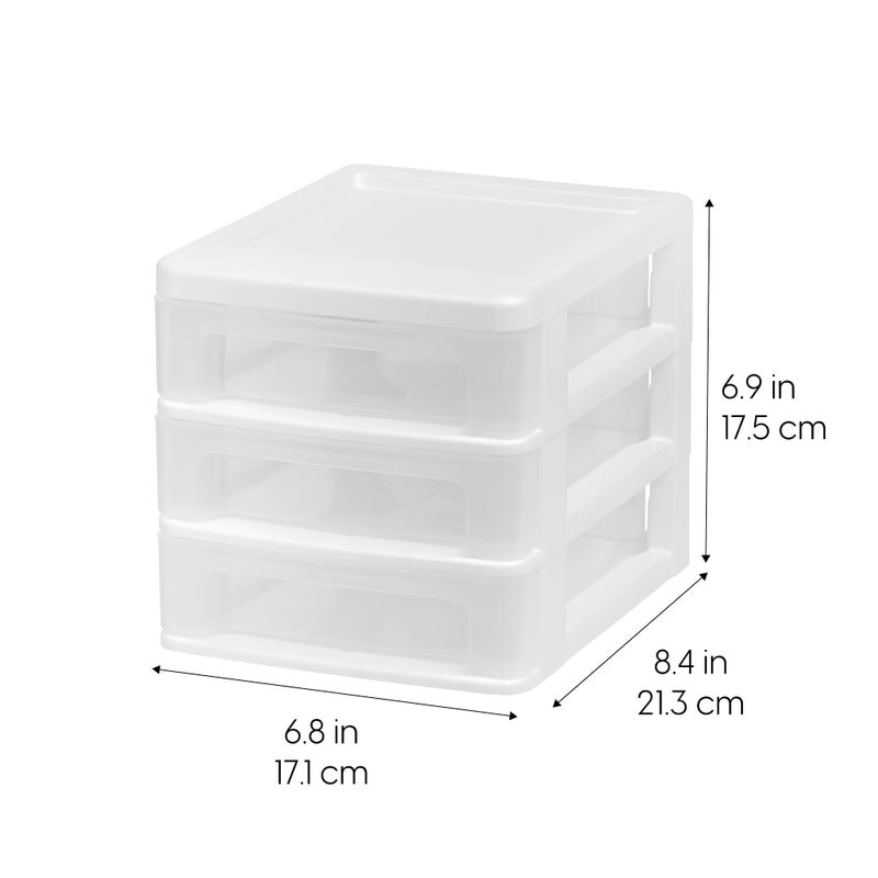 IRIS USA Plastic Stacking Desk Top 3-Drawer Storage Organizer, 4-Pack, for Makep Vanity Nail Polish Bathroom Stationery Art Craft Supplies Kitchen Office Garage and Small Organization, Small, White - Image 2