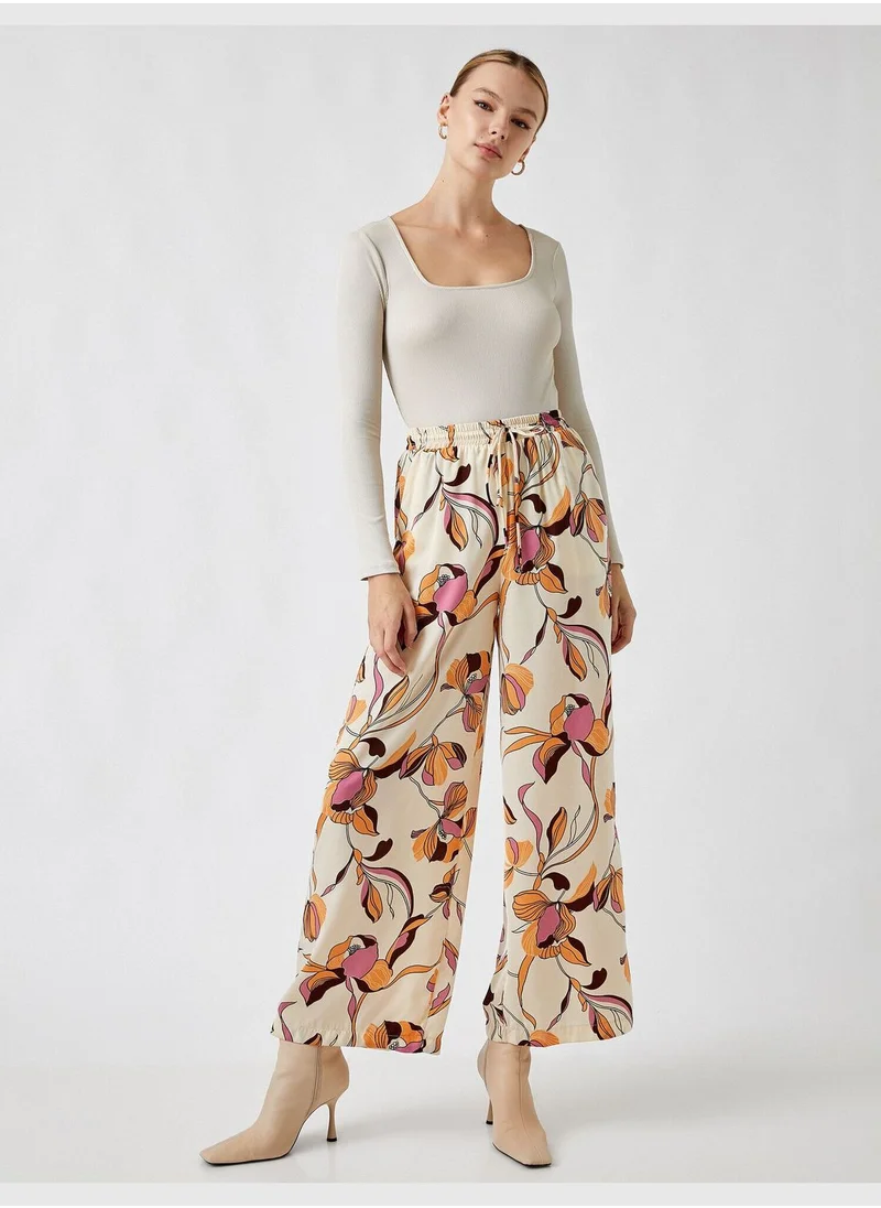 KOTON Elastic Waist Patterned Wide Leg Pants