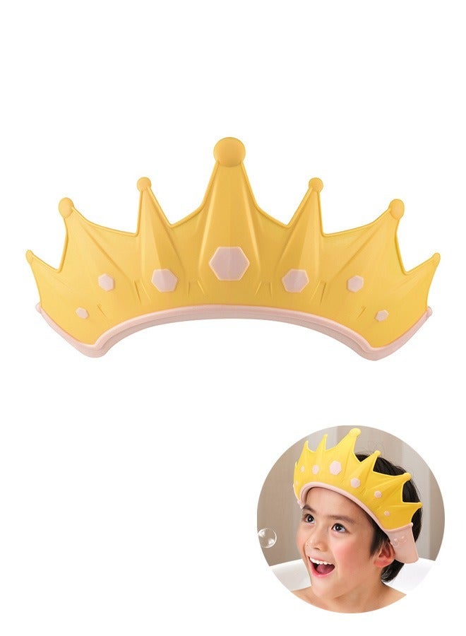 Adjustable Baby Shower Cap, Lovely Crown Shape Soft Waterproof Bathing Hat, Protect Your Baby's Eyes and Ear (Yellow) - Image 1