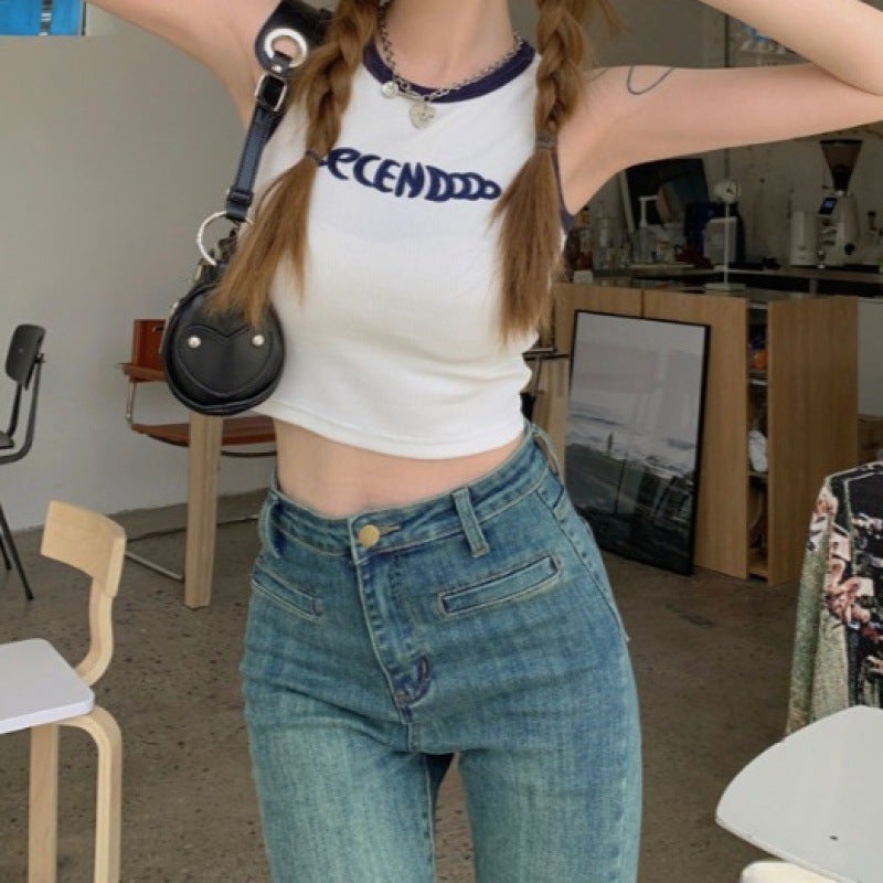 Dopamine Small Vest Girl American Letter Outer Wear Inner Contrast Color Edge Slim-Fit Short Sleeveless Thin Vest - Image 5