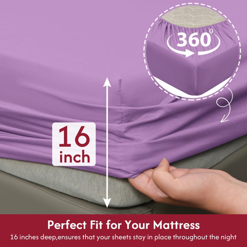 LONAVA California King Size Sheet Set - 6 Piece Hotel Luxury Wrinkle-Free Microfiber Sheet  Oeko-TEX Certified  Breathable & Elastic  16"" Deep Pockets  Violet - Image 3