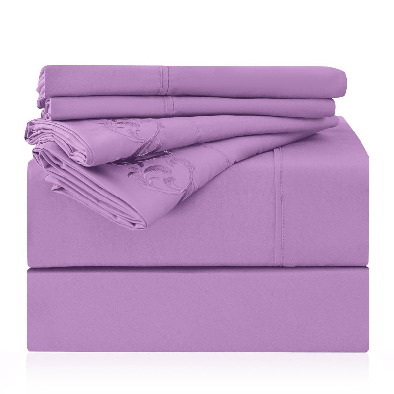 LONAVA California King Size Sheet Set - 6 Piece Hotel Luxury Wrinkle-Free Microfiber Sheet  Oeko-TEX Certified  Breathable & Elastic  16"" Deep Pockets  Violet - Image 1