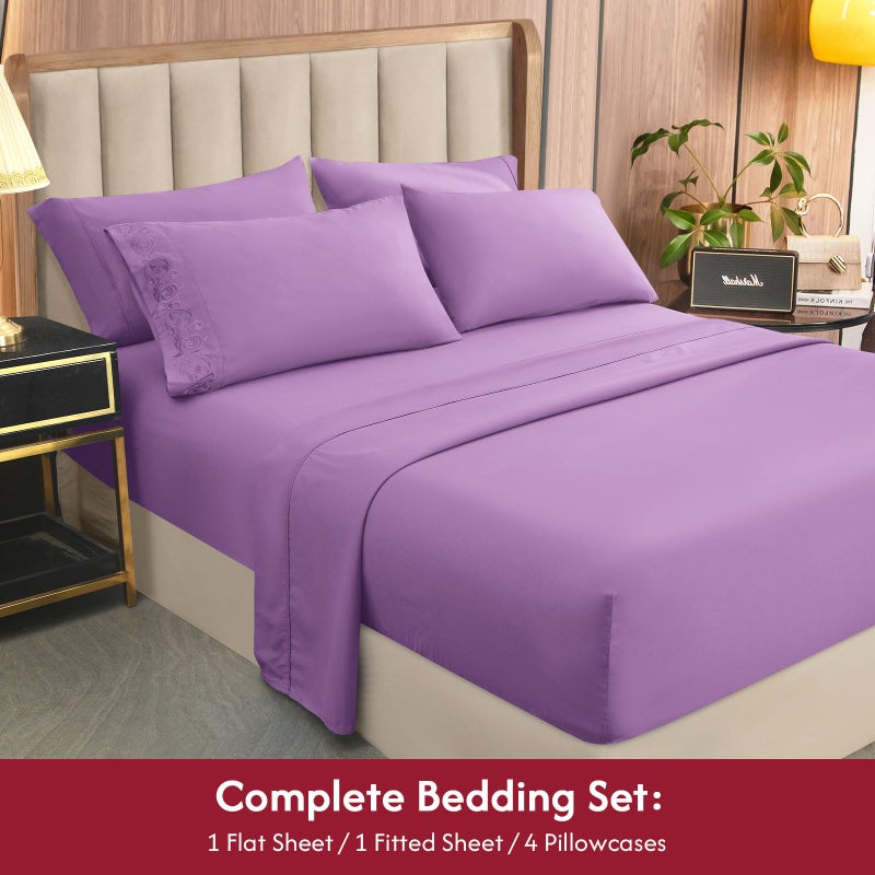 LONAVA California King Size Sheet Set - 6 Piece Hotel Luxury Wrinkle-Free Microfiber Sheet  Oeko-TEX Certified  Breathable & Elastic  16"" Deep Pockets  Violet - Image 5