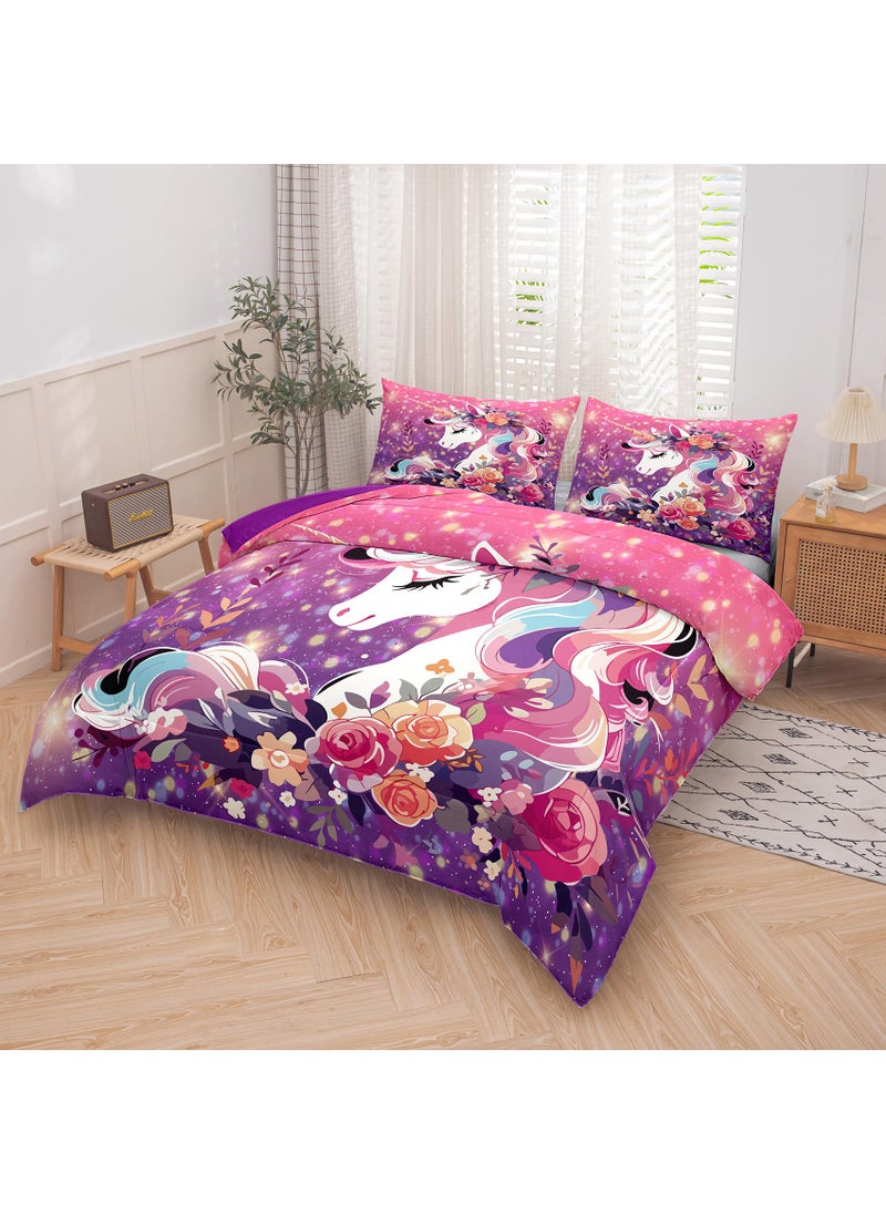 Tailor Shop Tailor Shop Kids Bedding Set for Girls Unicorn Comforter Set Full Girls Bedding Sets All Season with 2 Pillowcase  - Image 3
