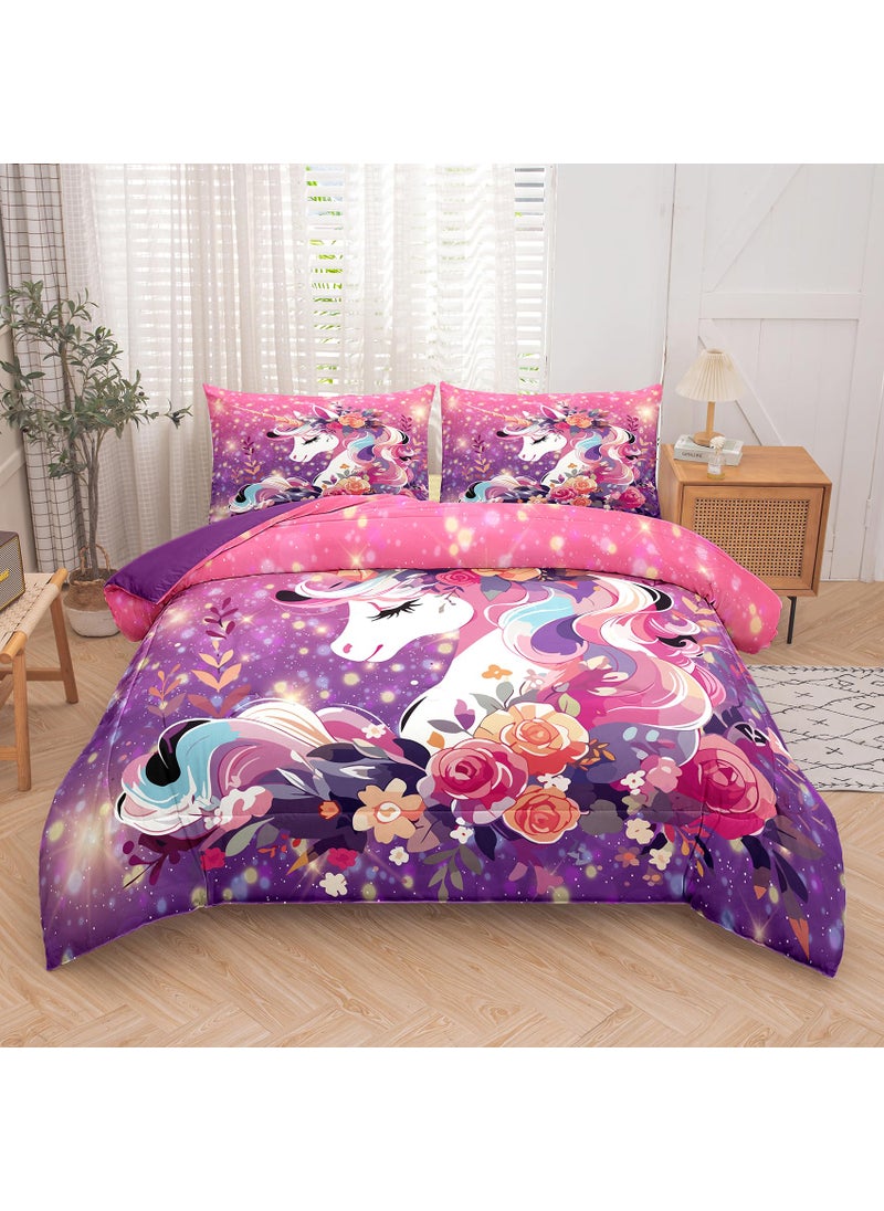 Tailor Shop Tailor Shop Kids Bedding Set for Girls Unicorn Comforter Set Full Girls Bedding Sets All Season with 2 Pillowcase  - Image 2