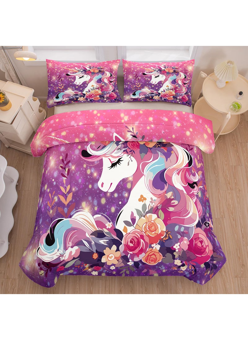 Tailor Shop Tailor Shop Kids Bedding Set for Girls Unicorn Comforter Set Full Girls Bedding Sets All Season with 2 Pillowcase  - Image 1