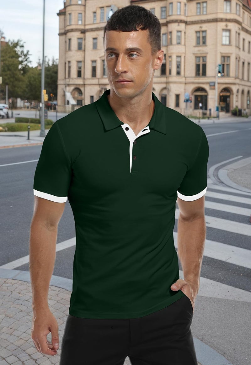 KUYIGO Men's Short Sleeve Polo Shirt Summer Classic Fit Tennis Golf St Patrick's Day Shirts Medium Hunter Green - Image 3