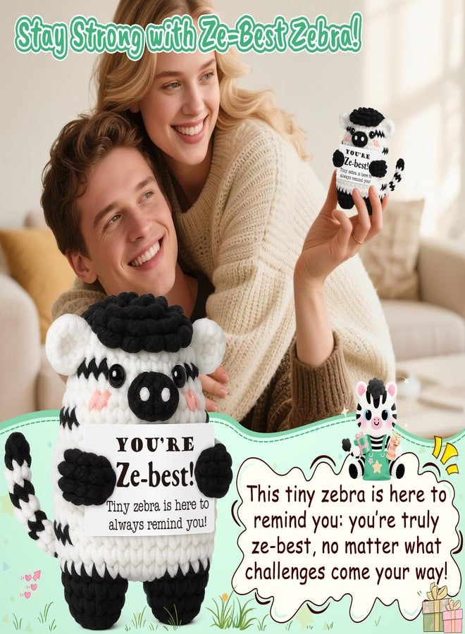 FEFAMM Mini Inspirational Gifts for Women Men Positive Cheer Support Zebra Galentines Birthday Gifts for Friends Coworkers Boss Sisters Self Care Gift Positive Crochet Animals Valentines Day Decorations - Image 4