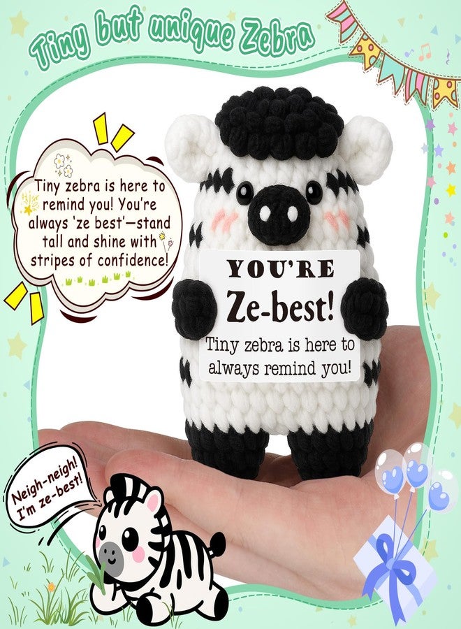 FEFAMM Mini Inspirational Gifts for Women Men Positive Cheer Support Zebra Galentines Birthday Gifts for Friends Coworkers Boss Sisters Self Care Gift Positive Crochet Animals Valentines Day Decorations - Image 3