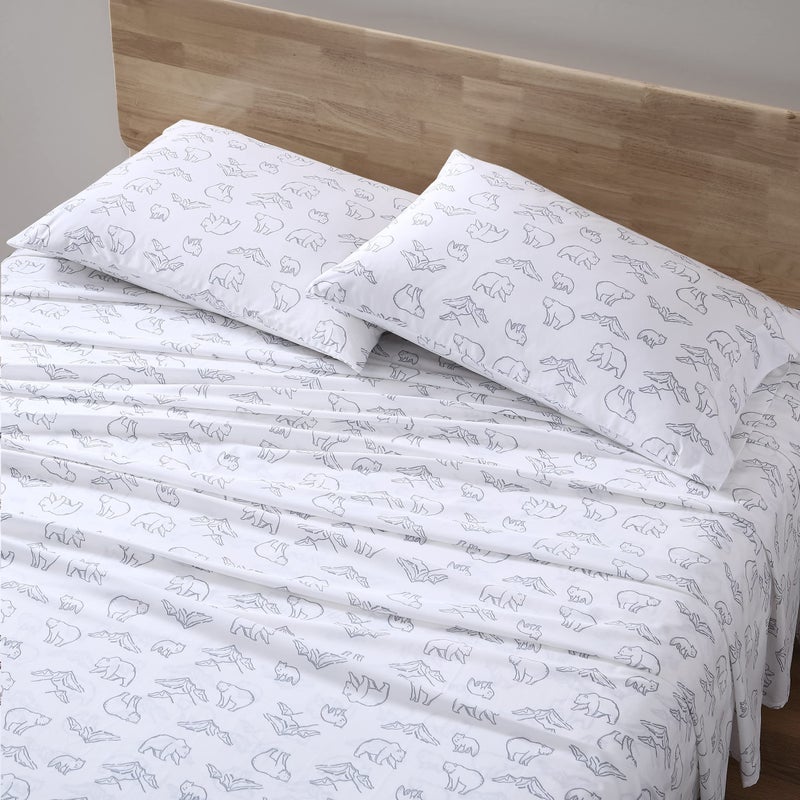 Eddie Bauer  Full Sheets Cotton Percale Bedding Set Crisp  Cool Home Decor Dorm Room Essentials Smokey Bear Camp Grey Full