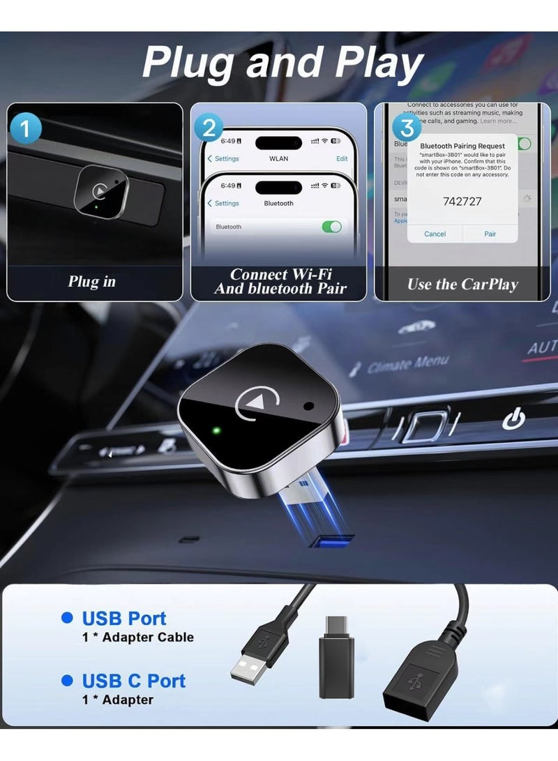 Upgrade 2-in-1 Wireless CarPlay & Android Auto Adapter, Plug & Play CarPlay Dongle Converts Wired to Wireless, Ultra-Fast Auto Connect, Lag-Free Streaming，Compact Design for iPhone & Android with USB/USB-C Port - Image 5