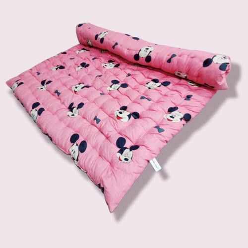Deevine Craft Soft Cotton Quilt Foldable Movable Picnic Light Weight Filled Single Firm Mattress Gadda 3D Design Printed, Small Queen Capacity, 4 x 6 ft or 48 x 72 Inches Pink Mouse - Image 4