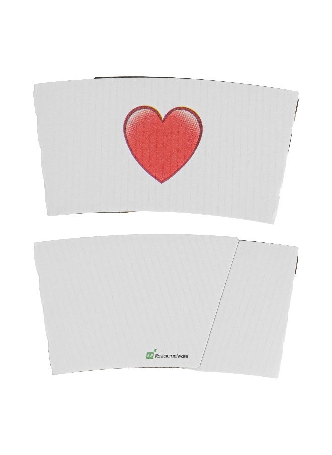 Restaurantware SLEEVES ONLY: Restpresso 5.1 x 2.8 Inch Coffee Cup Sleeves, 1000 Corrugated Hot Cup Sleeves - Heart Emoji, Heat-Tolerant, White Paper Disposable Coffee Sleeves, Secure Grip  - Image 1