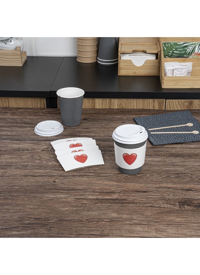 Restaurantware SLEEVES ONLY: Restpresso 5.1 x 2.8 Inch Coffee Cup Sleeves, 1000 Corrugated Hot Cup Sleeves - Heart Emoji, Heat-Tolerant, White Paper Disposable Coffee Sleeves, Secure Grip  - Image 3