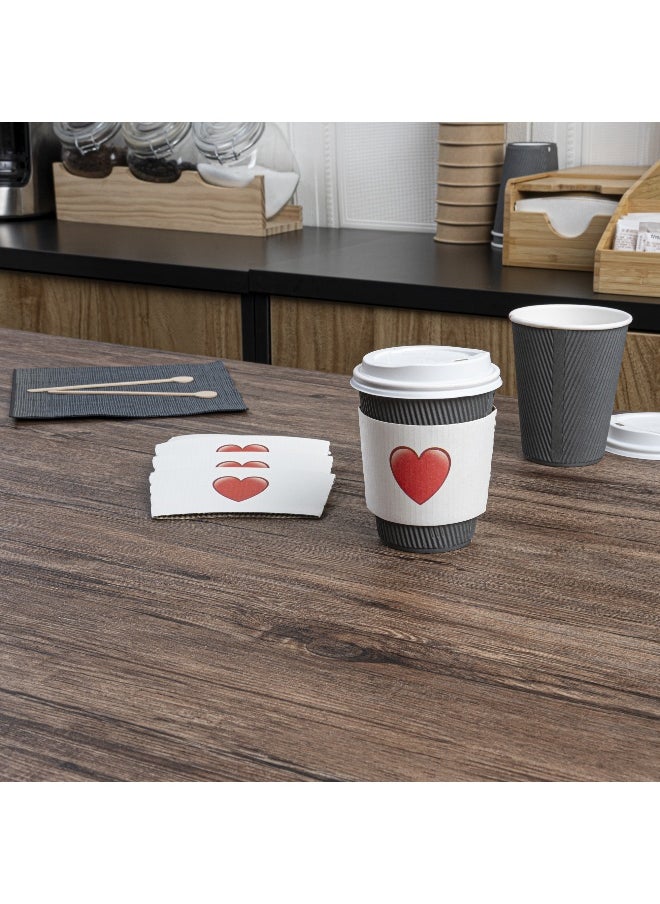 Restaurantware SLEEVES ONLY: Restpresso 5.1 x 2.8 Inch Coffee Cup Sleeves, 1000 Corrugated Hot Cup Sleeves - Heart Emoji, Heat-Tolerant, White Paper Disposable Coffee Sleeves, Secure Grip  - Image 4