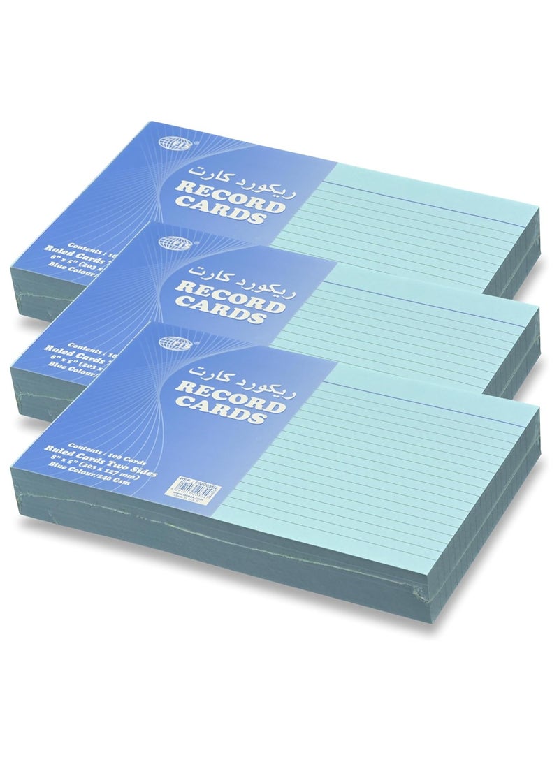FIS® Ruled Record Cards or Index Cards, Size:8"x5" Inches (203x127mm), Two Sides Single Ruled, 240gsm, 100 Sheets Per Packet, Packet of 3 Pieces, Blue Color-FSIC85BL-3 - Image 1