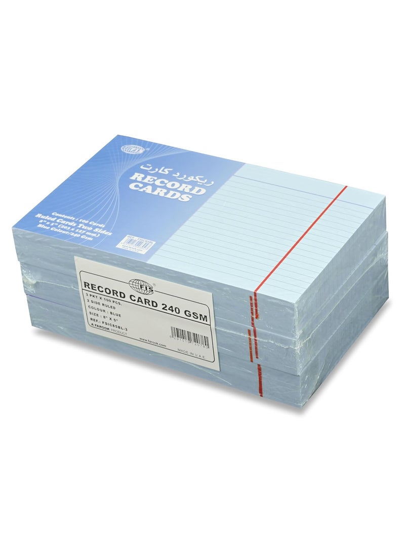 FIS® Ruled Record Cards or Index Cards, Size:8"x5" Inches (203x127mm), Two Sides Single Ruled, 240gsm, 100 Sheets Per Packet, Packet of 3 Pieces, Blue Color-FSIC85BL-3 - Image 4