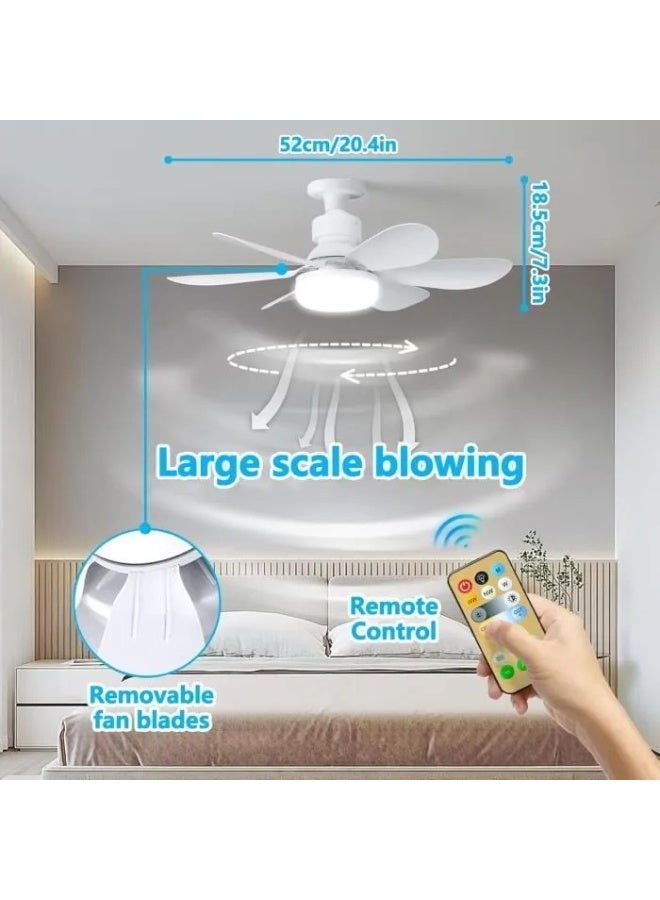 Beauenty Socket Ceiling Fans with Light and Remote, Mini E27 Plug in Light Bulb Small Fan, 3 Colors 3000K-6500K, Dimmable Led Bulb, Small Ceiling Fans Lights for Bedroom Living Room Kitchen Garage - Image 2