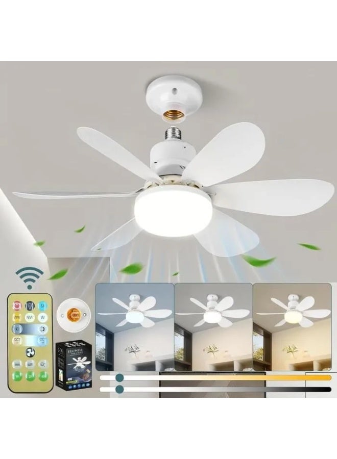 Beauenty Socket Ceiling Fans with Light and Remote, Mini E27 Plug in Light Bulb Small Fan, 3 Colors 3000K-6500K, Dimmable Led Bulb, Small Ceiling Fans Lights for Bedroom Living Room Kitchen Garage - Image 1