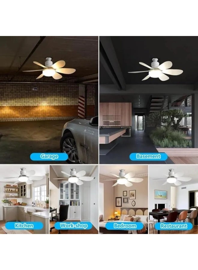 Beauenty Socket Ceiling Fans with Light and Remote, Mini E27 Plug in Light Bulb Small Fan, 3 Colors 3000K-6500K, Dimmable Led Bulb, Small Ceiling Fans Lights for Bedroom Living Room Kitchen Garage - Image 4