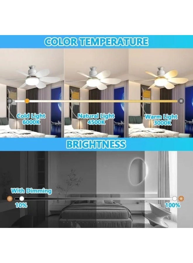 Beauenty Socket Ceiling Fans with Light and Remote, Mini E27 Plug in Light Bulb Small Fan, 3 Colors 3000K-6500K, Dimmable Led Bulb, Small Ceiling Fans Lights for Bedroom Living Room Kitchen Garage - Image 3