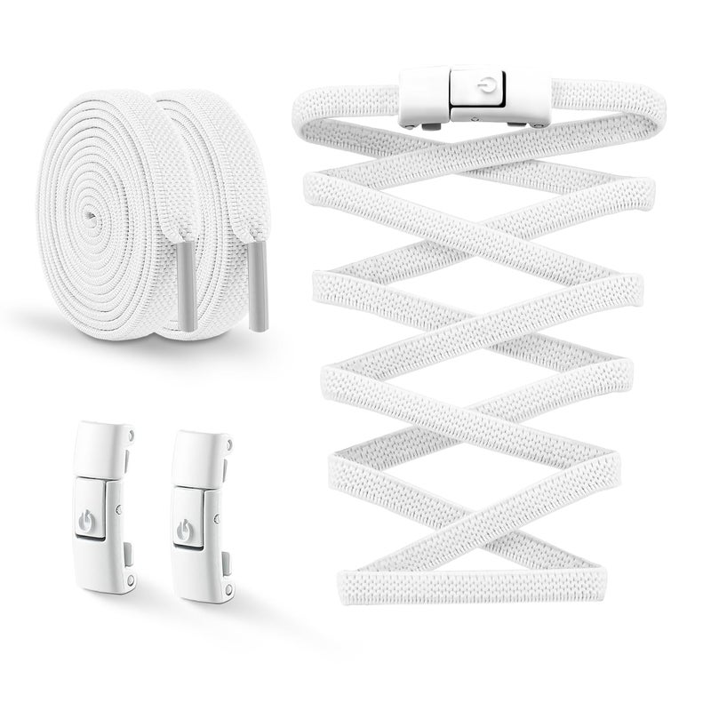 YLOKO No-tie Shoelaces, Flat Elastic Shoe Laces for Sneakers, Tieless Stretch Laces for Kids & Adults One Size Fits All Shoe Strings - White - Image 1