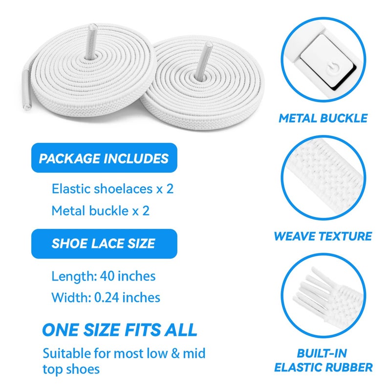 YLOKO No-tie Shoelaces, Flat Elastic Shoe Laces for Sneakers, Tieless Stretch Laces for Kids & Adults One Size Fits All Shoe Strings - White - Image 2