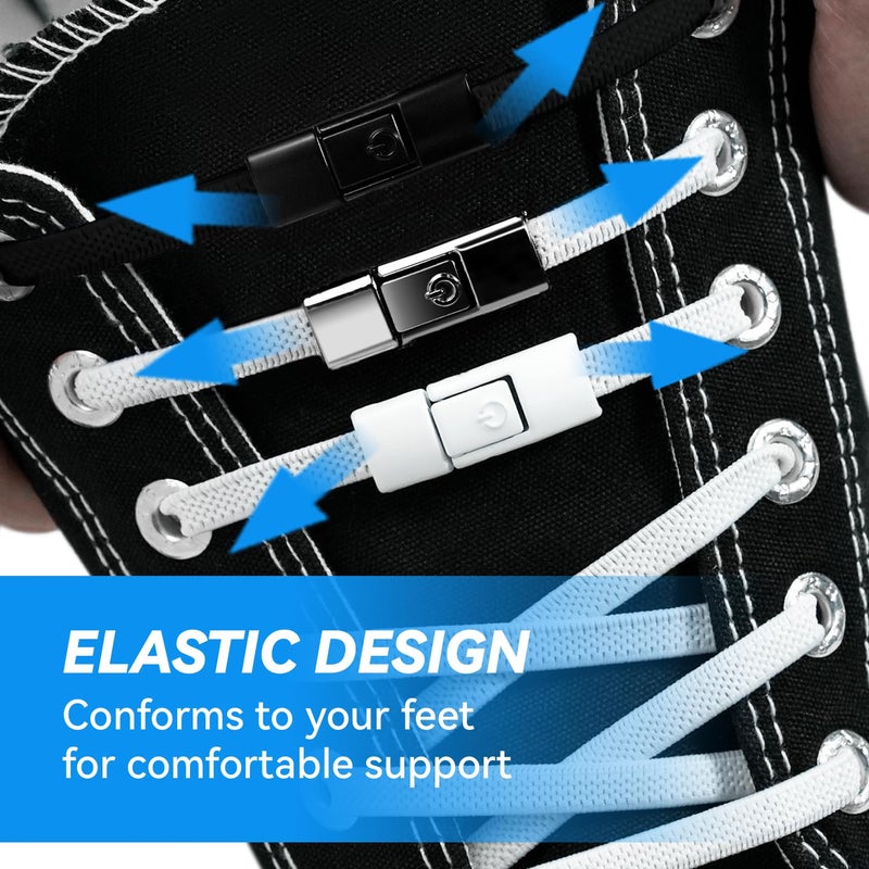 YLOKO No-tie Shoelaces, Flat Elastic Shoe Laces for Sneakers, Tieless Stretch Laces for Kids & Adults One Size Fits All Shoe Strings - White - Image 3