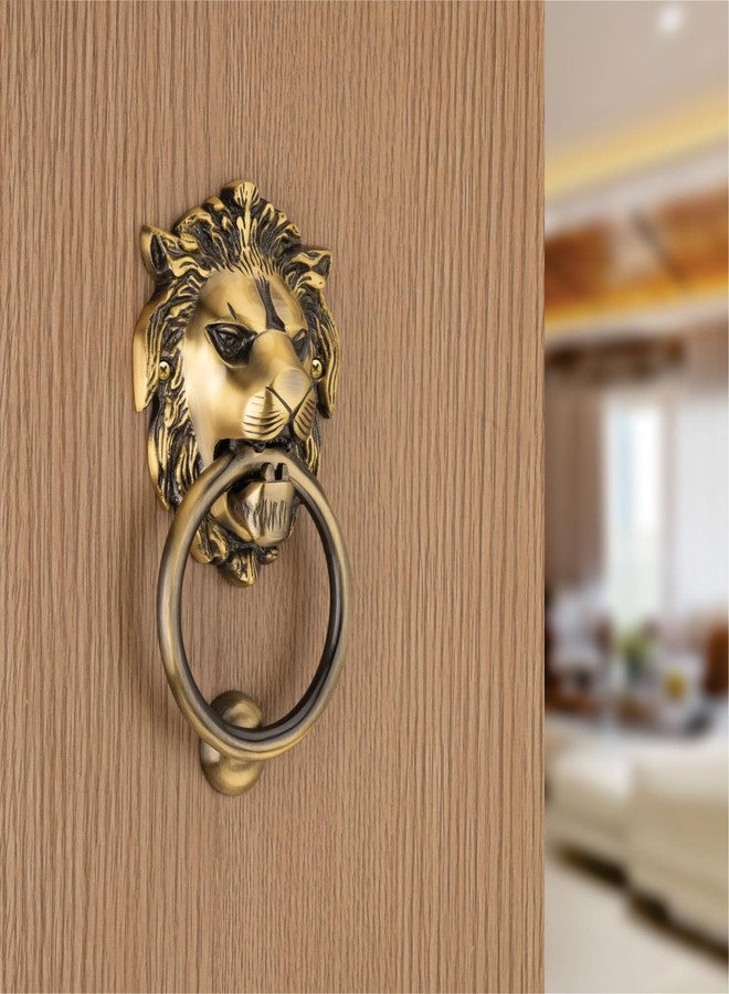 COMPASS Lion Mouth Brass Home Decor | Door Decor | Door Knocker with Antique Finish | 5" | Pack of 1 - Image 1