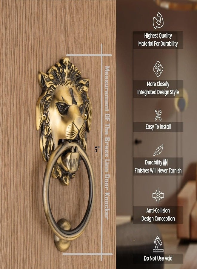 COMPASS Lion Mouth Brass Home Decor | Door Decor | Door Knocker with Antique Finish | 5" | Pack of 1 - Image 3