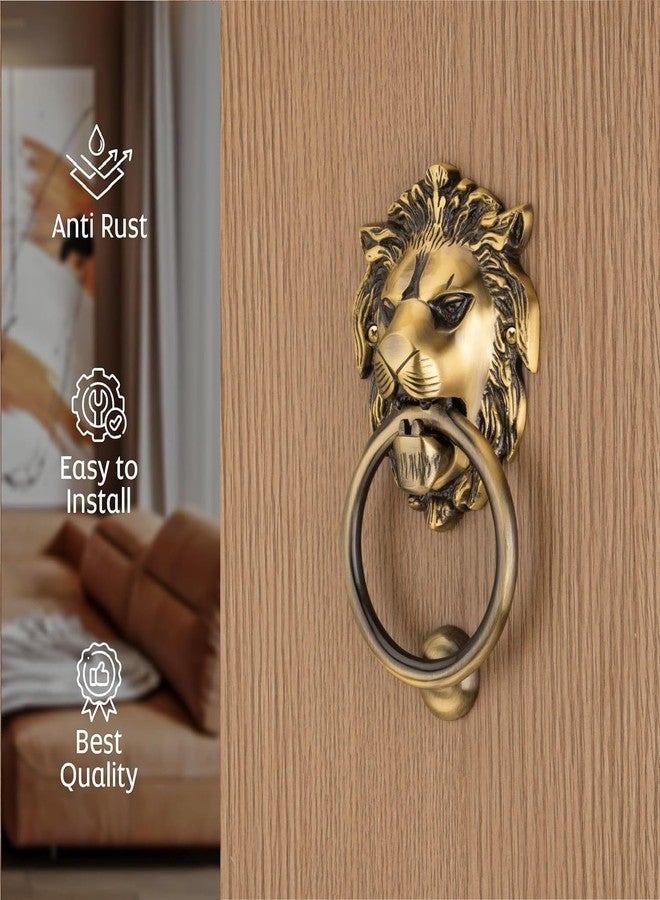 COMPASS Lion Mouth Brass Home Decor | Door Decor | Door Knocker with Antique Finish | 5" | Pack of 1 - Image 2