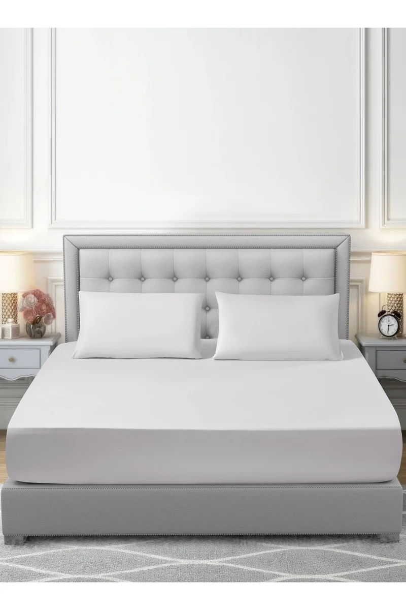Donetella Bedding Fitted Sheet - Fits 200x200 Cm For King Bed - 3 Pcs (1 Fitted Sheet and 2 Pillowcases) - 35 Cm Deep Pocket - Solid Bed Sheet