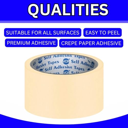 VCR Masking Tape - 20 Meters in Length 48mm / 2" Width - 2 Rolls Per Pack - Easy Tear Tape, Best for Carpenter, Labelling, Painting and leaves no residue after a peel. - Image 5