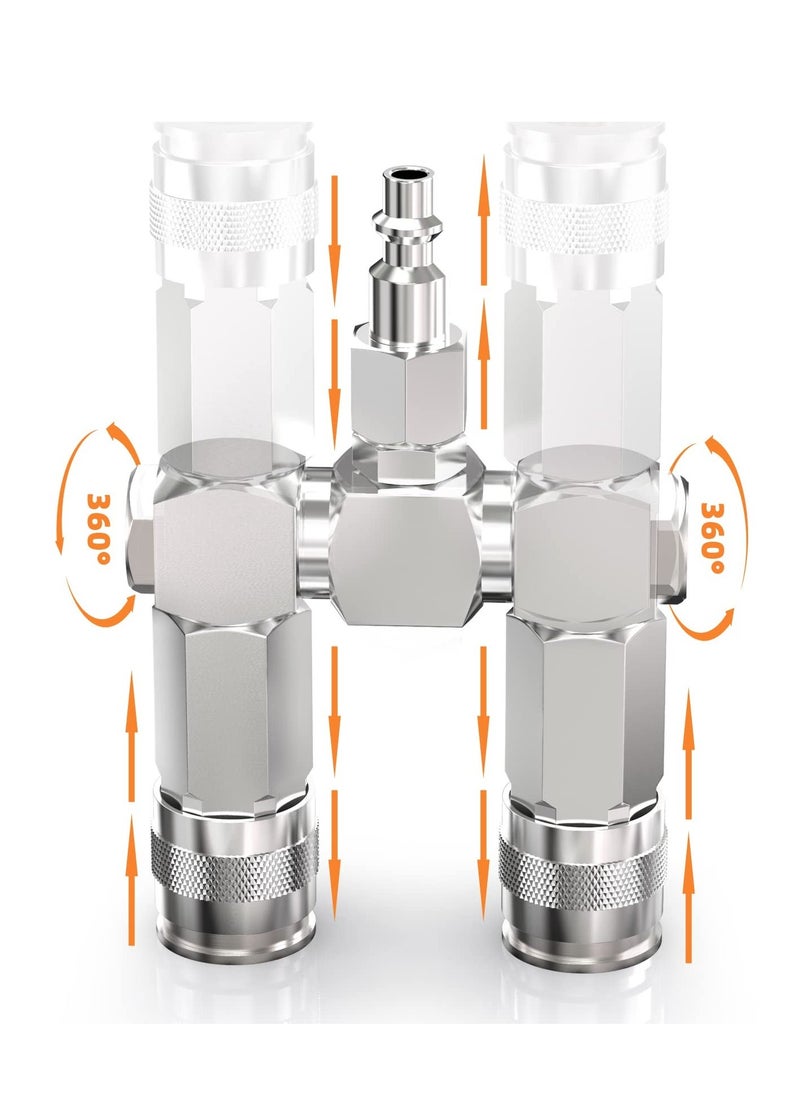 Air Hose Connectors 2 Way Air Hose Splitter Fittings 1/4 in NPT Air Compressor Fittings High Pressure Resistance Air Manifold Swivel 360 Degrees Connectors Air Compressor Accessories  - Image 5